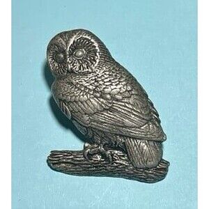 Signed Pewter Barn Owl brooch or lapel pin